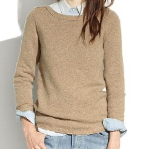 Madewell Sweaters - EUC Madewell Cozy Boatneck 100% Merino Wool Sweater Tan Size Small